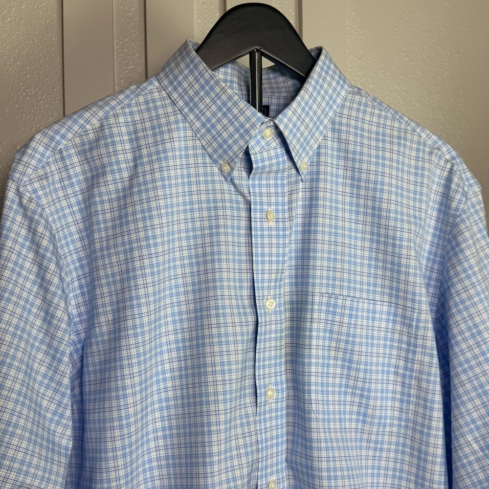 Jos A‎ Bank Traveler Blue Plaid Shirt 17 35 Tailored Fit Cotton - Picture 3 of 8